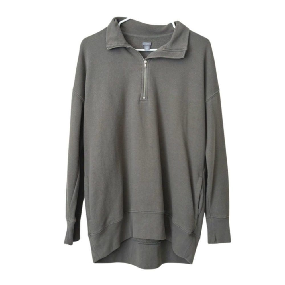 aerie Quarter Zip Tunic Sweater with pockets in sage green